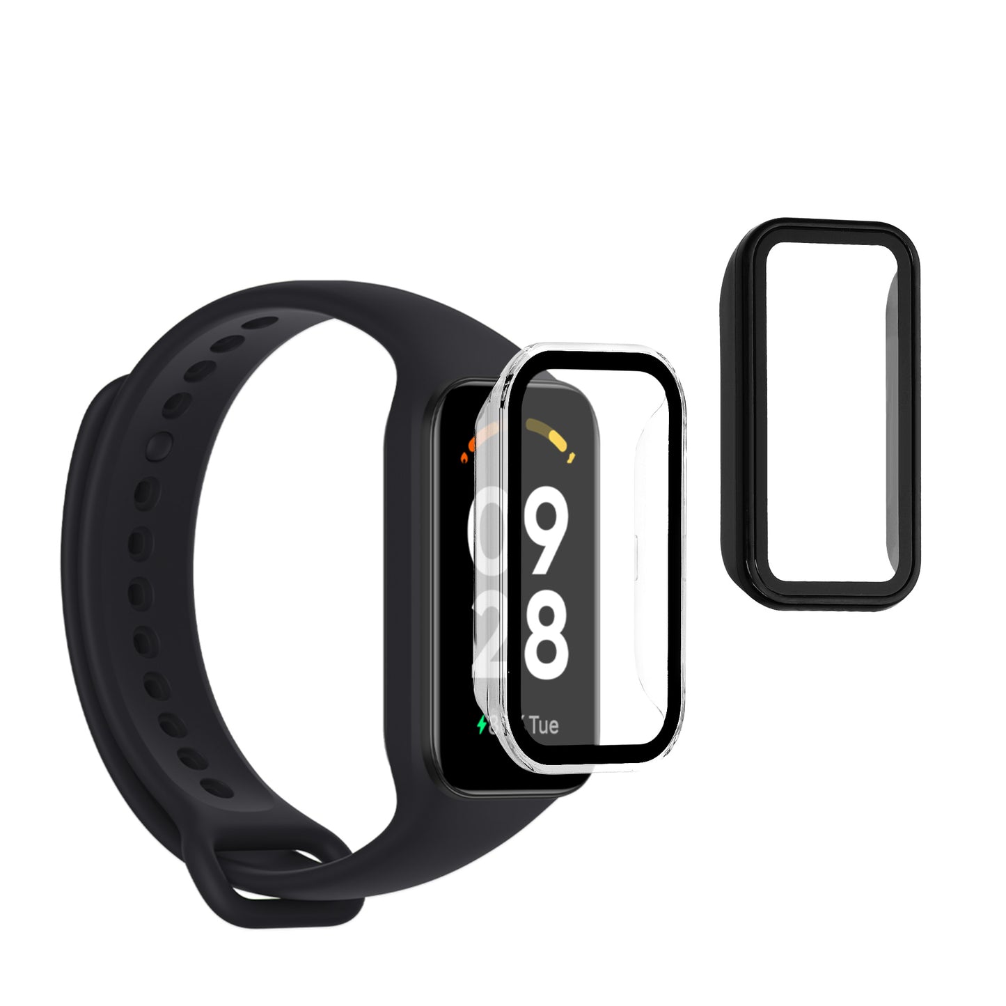 kwmobile 2x Cover kompatibel mit Xiaomi Redmi Smart Band 2 Hülle - Fullbody Fitnesstracker Case Set aus Glas - Transparent Schwarz Transparent  [dsg01]