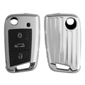 kwmobile Autoschlüssel Hülle kompatibel mit VW Golf 7 MK7 3-Tasten Autoschlüssel Hülle - Schlüsselhülle TPU Cover - Hochglanz Silber Hochglanz Silber  