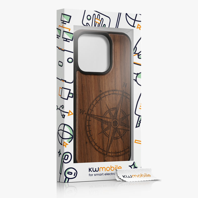 kwmobile Case Compatible with iPhone 15 Pro Phone Cover TPU Phone Case Compass Vintage