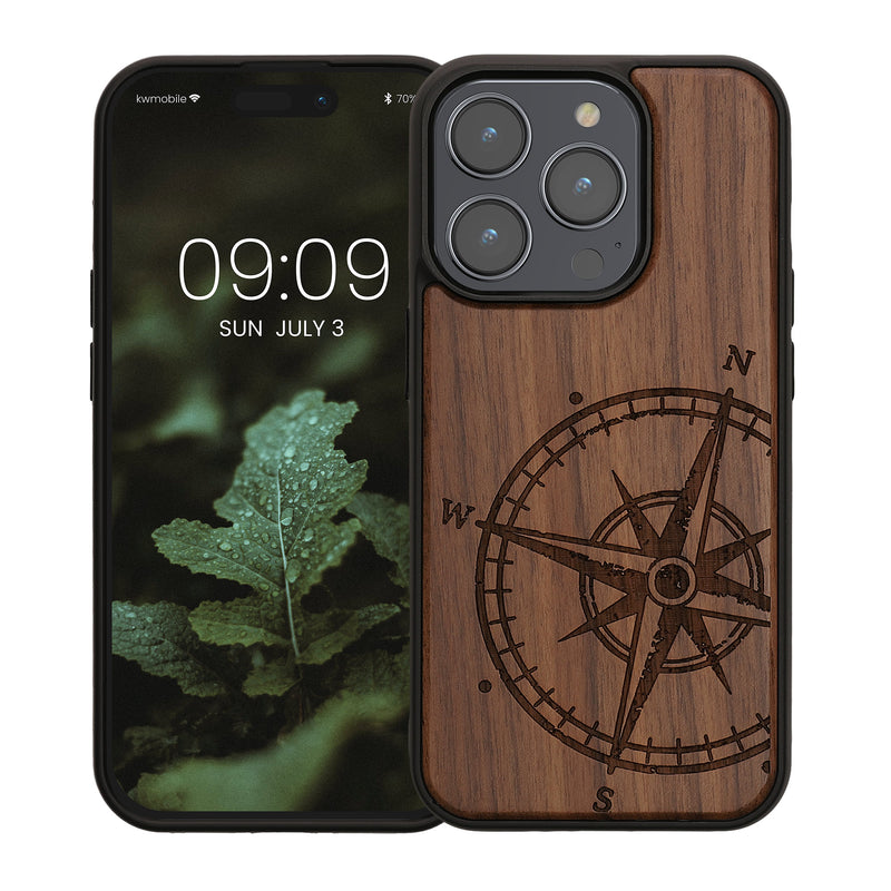 kwmobile Case Compatible with iPhone 15 Pro Phone Cover TPU Phone Case Compass Vintage
