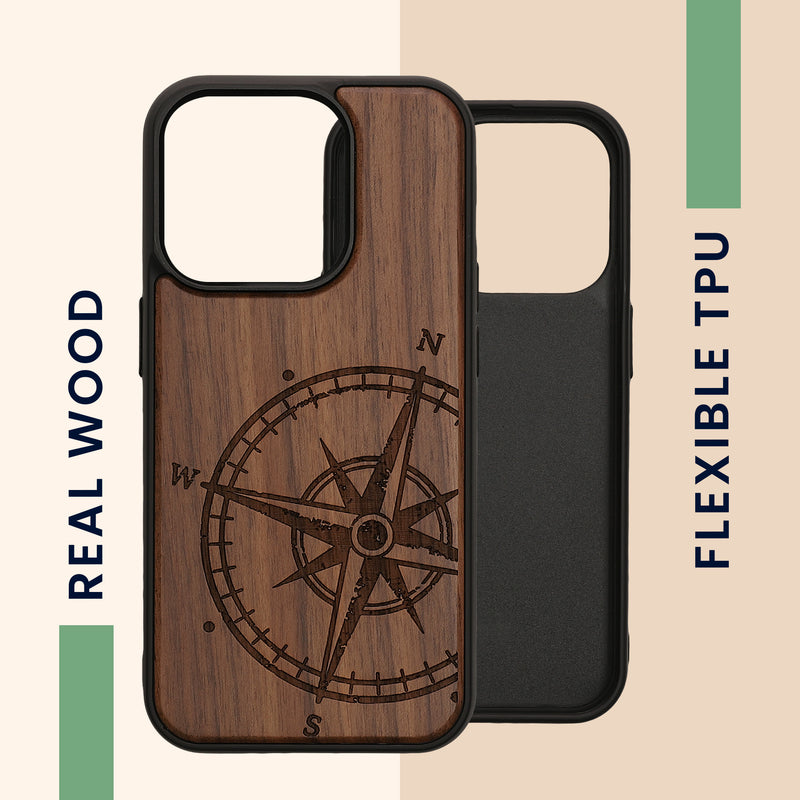 kwmobile Case Compatible with iPhone 15 Pro Phone Cover TPU Phone Case Compass Vintage
