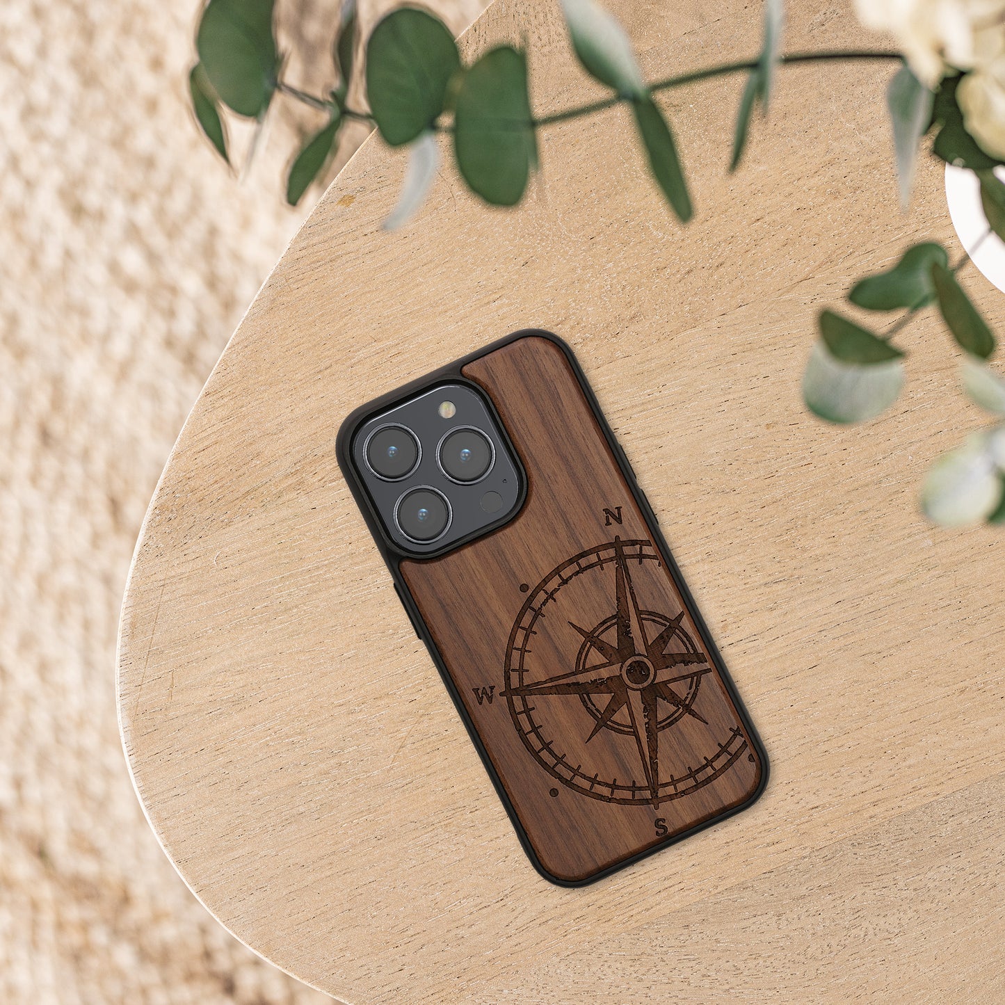 kwmobile Case Compatible with iPhone 15 Pro Phone Cover TPU Phone Case Compass Vintage