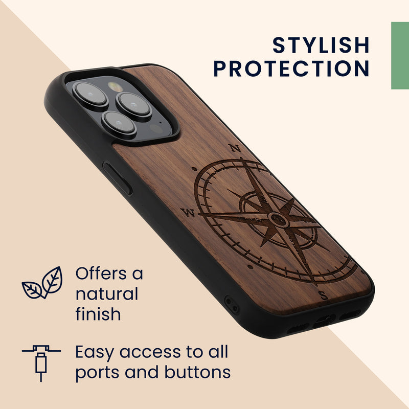 kwmobile Case Compatible with iPhone 15 Pro Phone Cover TPU Phone Case Compass Vintage