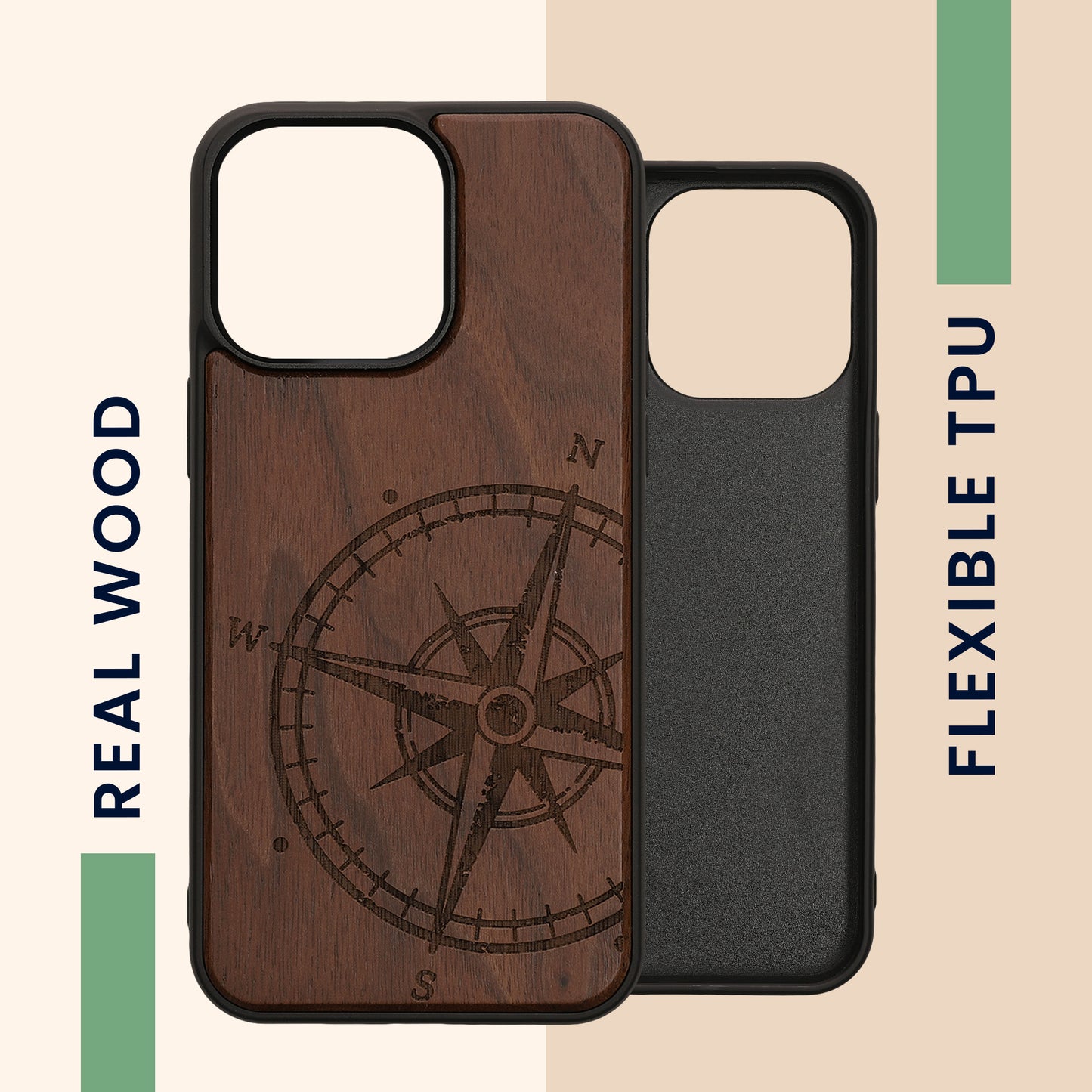 kwmobile Case Compatible with iPhone 15 Pro Max Phone Cover TPU Cell Phone Case Compass Vintage