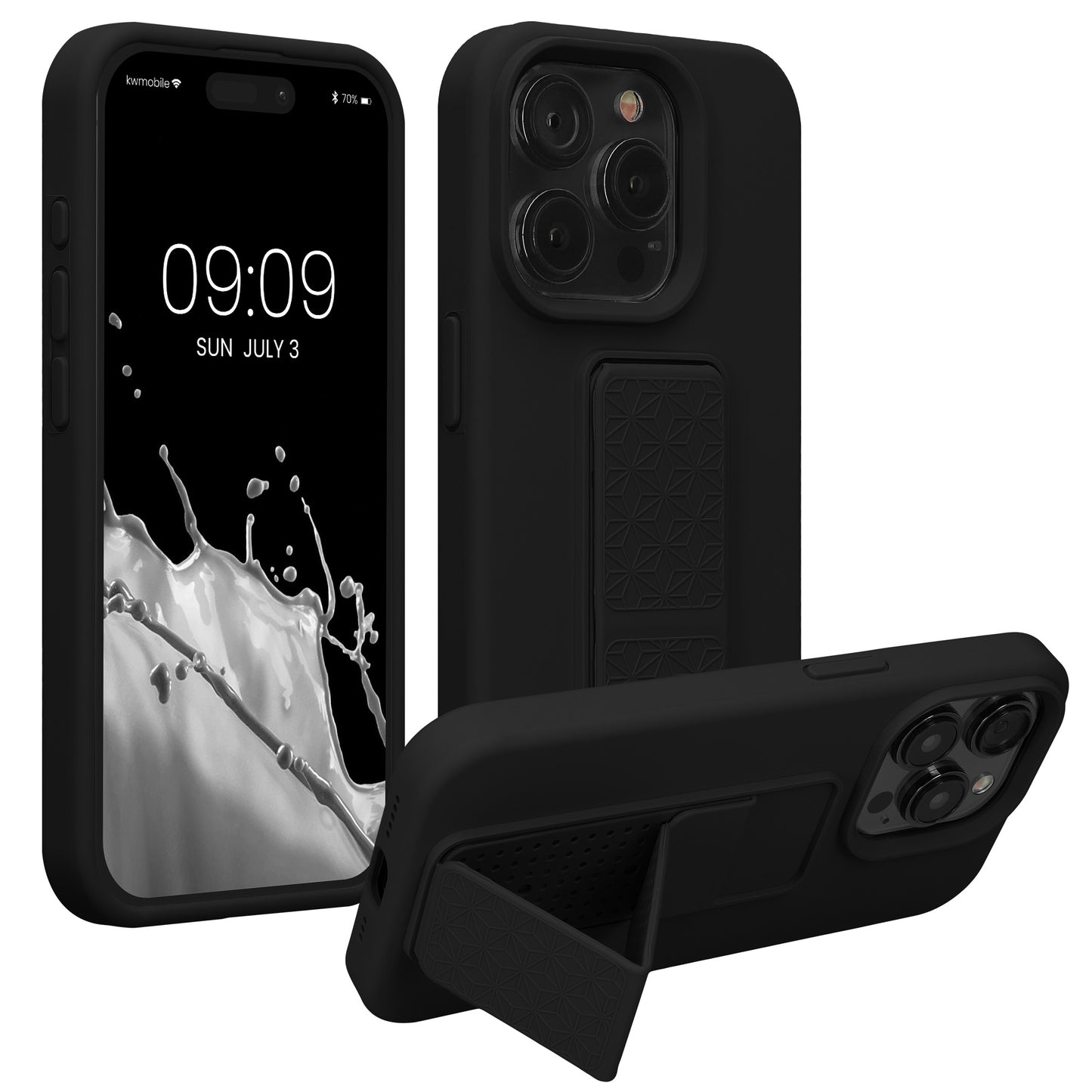 kwmobile Handyhülle kompatibel mit iPhone 15 Pro Max - Hülle mit Fingerhalter und Standfunktion - Silikon Case Handy Cover in Schwarz Schwarz  