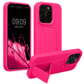 kwmobile Handyhülle kompatibel mit iPhone 15 Pro Max - Hülle mit Fingerhalter und Standfunktion - Silikon Case Handy Cover in Neon Pink Neon Pink  