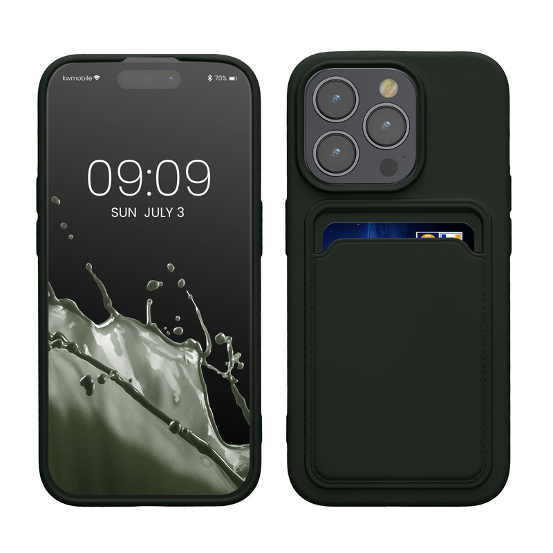 kwmobile Handyhülle kompatibel mit iPhone 15 Pro Hülle - Handy Cover mit Fach für Karten - in Dunkelgrün Dunkelgrün  