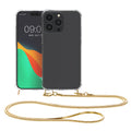 kwmobile Protective Case Compatible with iPhone 15 Pro - Case - Phone Lanyard - Cover Case Gold