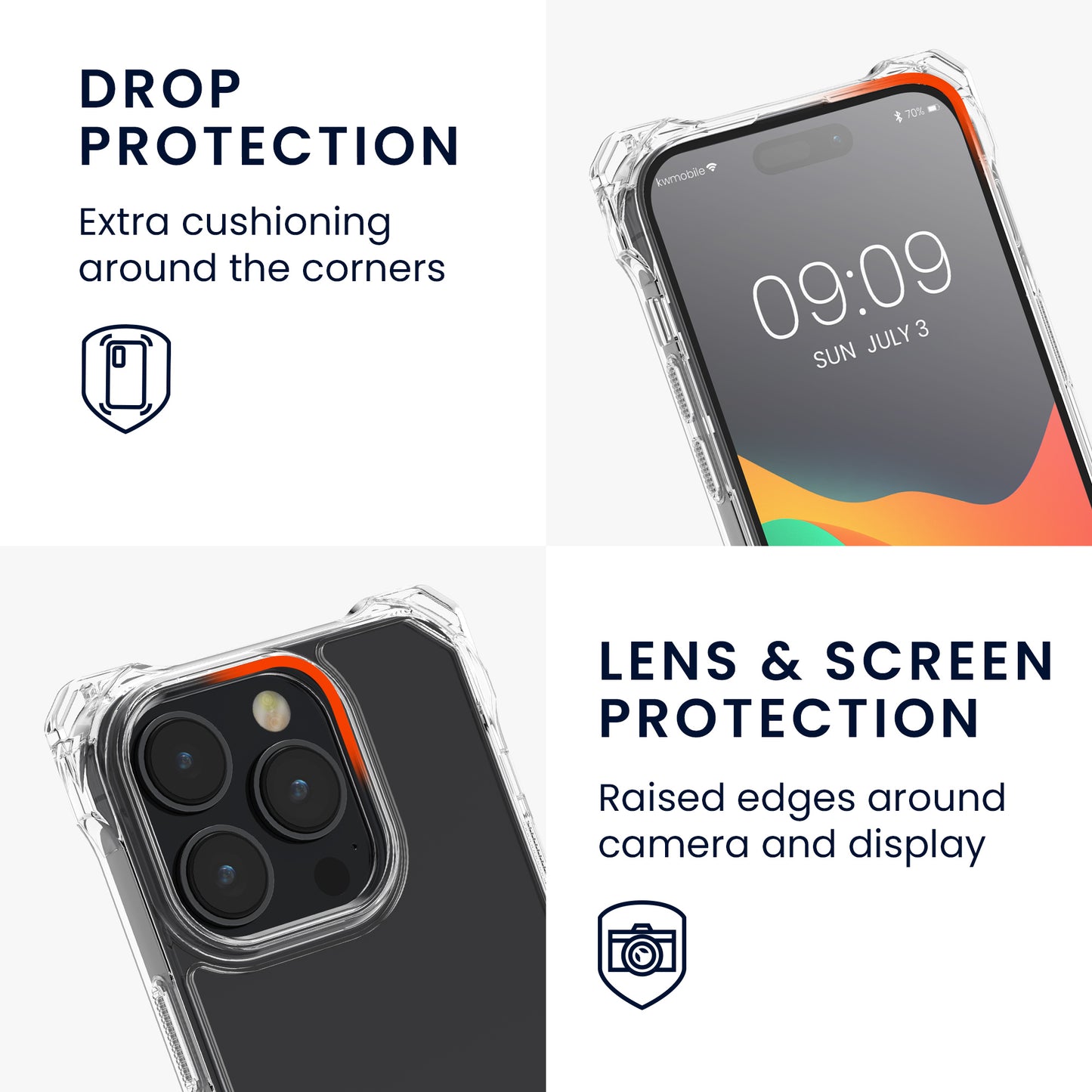 kwmobile Necklace Case compatible with iPhone 15 Pro Cover - Shockproof Case with Phone Chain and TPU Bumper