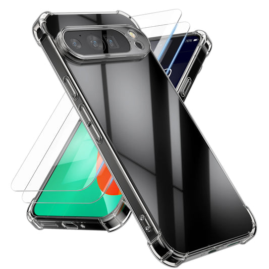 kalibri Hülle kompatibel mit Google Pixel 9 Pro XL Case - Handyhülle mit 2x Glas Schutz Folie - Cover Handyhülle in Transparent Transparent  