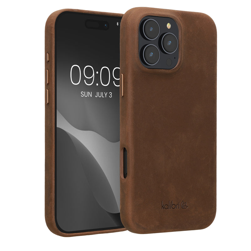 kalibri Schutzhülle kompatibel mit Apple iPhone 16 Pro Max - Hülle Leder - Hardcover Handy Cover Case Braun Braun  