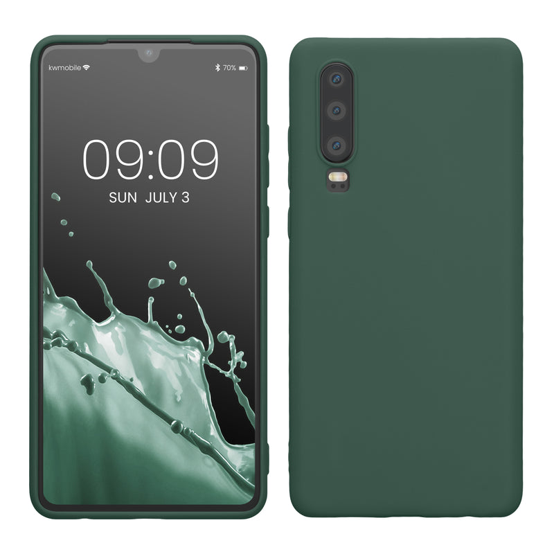 kwmobile Hülle kompatibel mit Huawei P30 Hülle - weiches TPU Silikon Case - Cover geeignet für kabelloses Laden - Tannengrün Tannengrün  