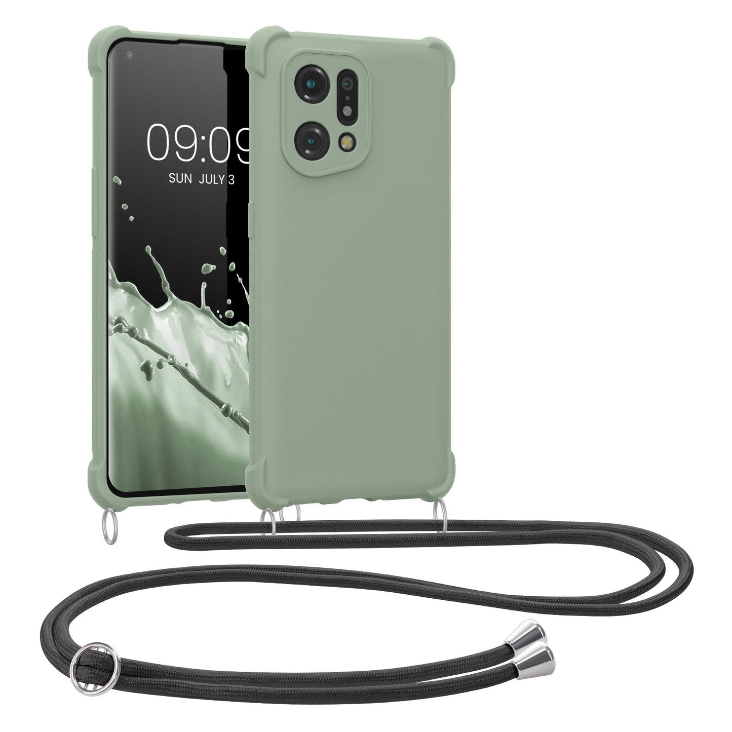 kwmobile Necklace Case kompatibel mit Oppo Find X5 (5G) Hülle - Cover mit Kordel zum Umhängen - Silikon Schutzhülle Graugrün Graugrün  