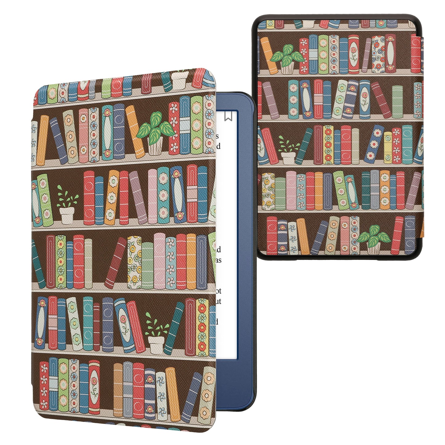 kwmobile Cover for Amazon Kindle (2022/2024) Case - eReader Flip Case with Auto Sleep Function - Library Motto