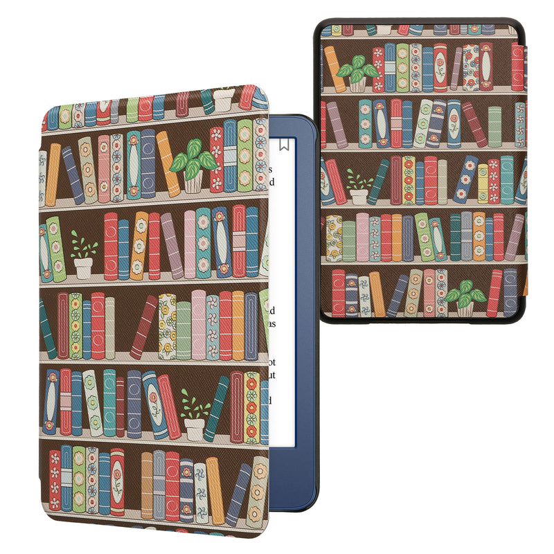 kwmobile Cover for Amazon Kindle (2022/2024) Case - eReader Flip Case with Auto Sleep Function - Library Motto