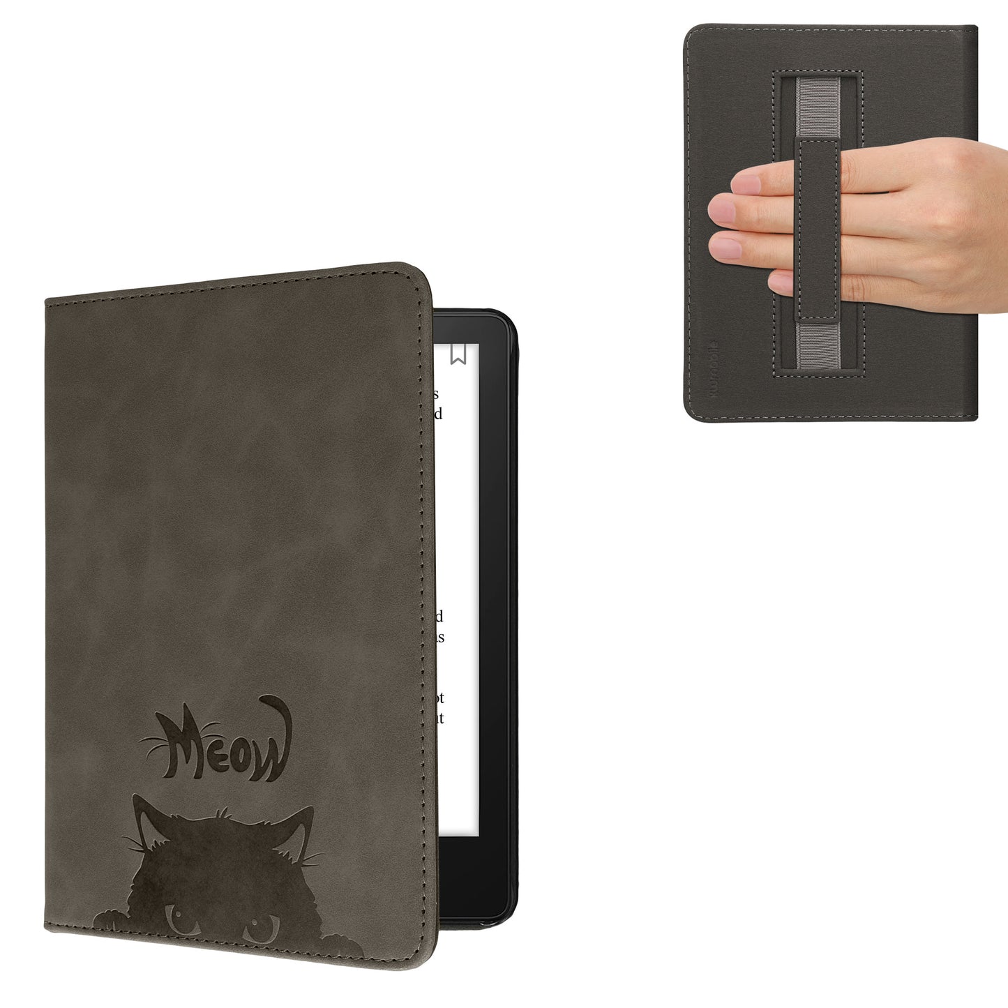 kwmobile Flip Case compatible with Amazon Kindle Paperwhite 11th Generation 2021 - Faux Leather eReader Cover - with Hand Strap