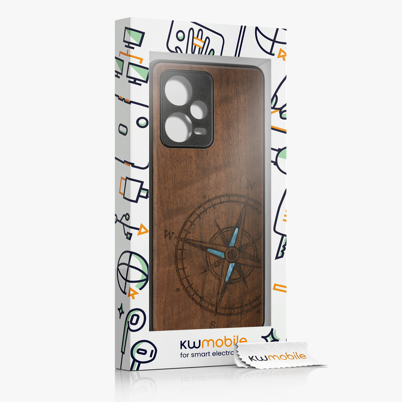kwmobile Case Compatible with Xiaomi Redmi Note 12 Pro+ 5G / Note 12 Pro Plus 5G - Phone Cover - TPU Phone Case Vintage Compass with Mother of Pearl