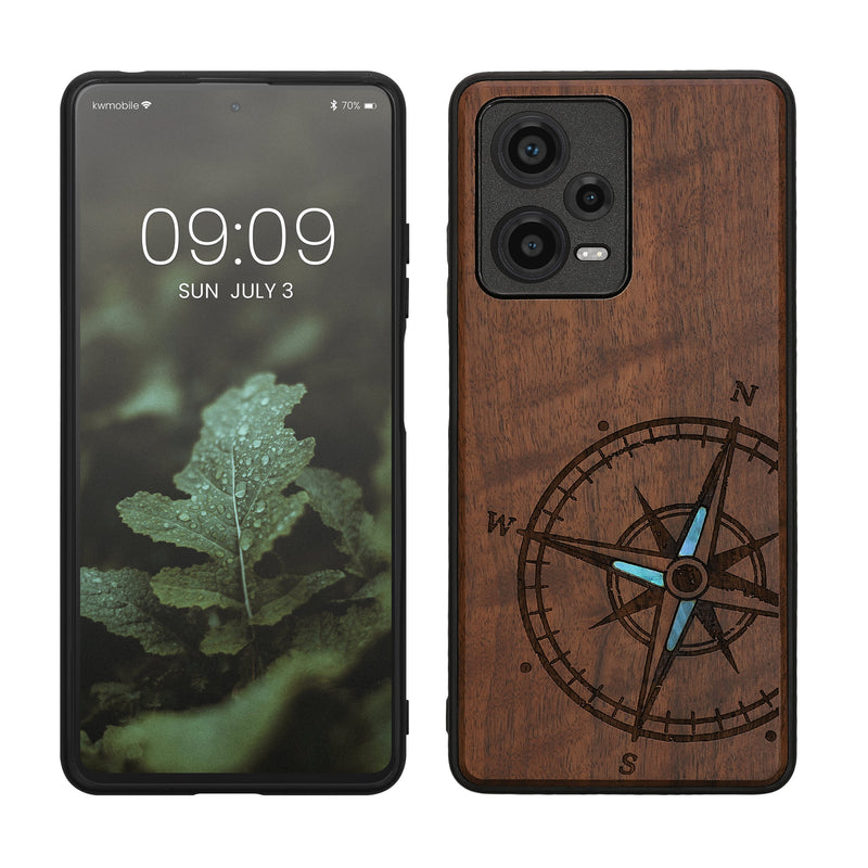 kwmobile Case Compatible with Xiaomi Redmi Note 12 Pro+ 5G / Note 12 Pro Plus 5G - Phone Cover - TPU Phone Case Vintage Compass with Mother of Pearl