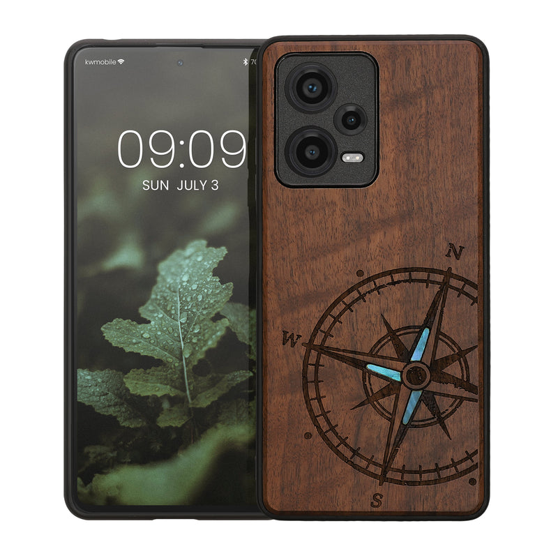kwmobile Case Compatible with Xiaomi Redmi Note 12 Pro+ 5G / Note 12 Pro Plus 5G - Phone Cover - TPU Phone Case Vintage Compass with Mother of Pearl