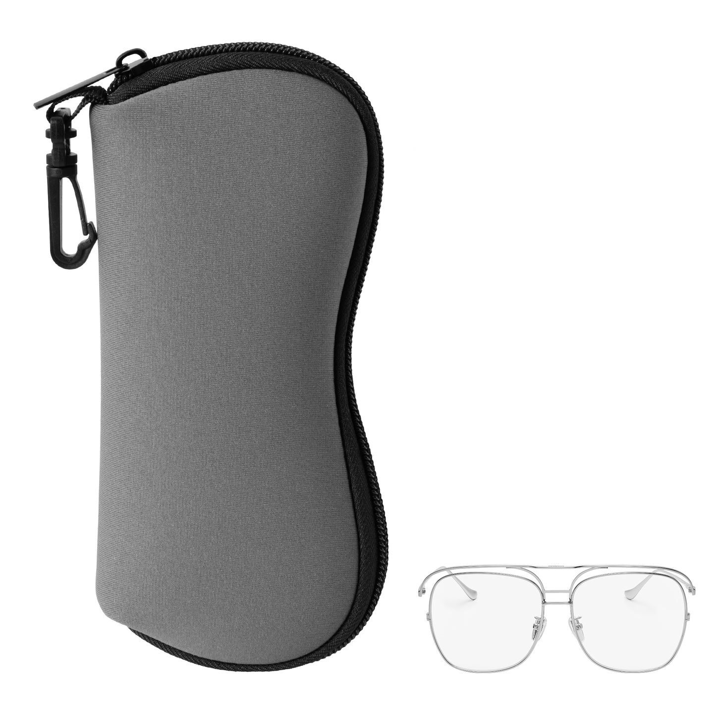 kwmobile Glasses Case - Soft Pouch for Glasses or Sunglasses - Case with Carabiner for Hanging