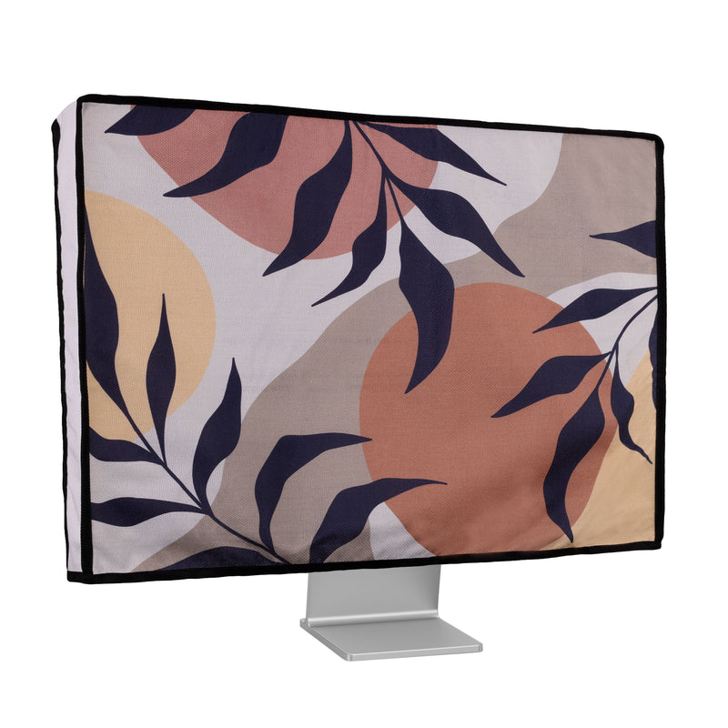 kwmobile Leinen Hülle kompatibel mit 20-22" Monitor - Schutzhülle Staubschutz Abdeckhaube für PC Bildschirm - Computer Screen Cover Staubhaube Haube - Pflanzen und Formen Schwarz  [dsg04]