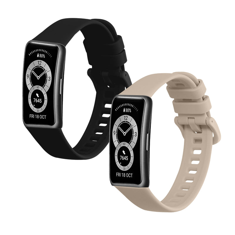 kwmobile 2x Uhrenarmband für Huawei Band 10 / 9 / 8 Armband - Fitnesstracker Band Set aus TPU Silikon - Ersatzarmband Smartwatch - Schwarz Beige Schwarz  [dsg06]