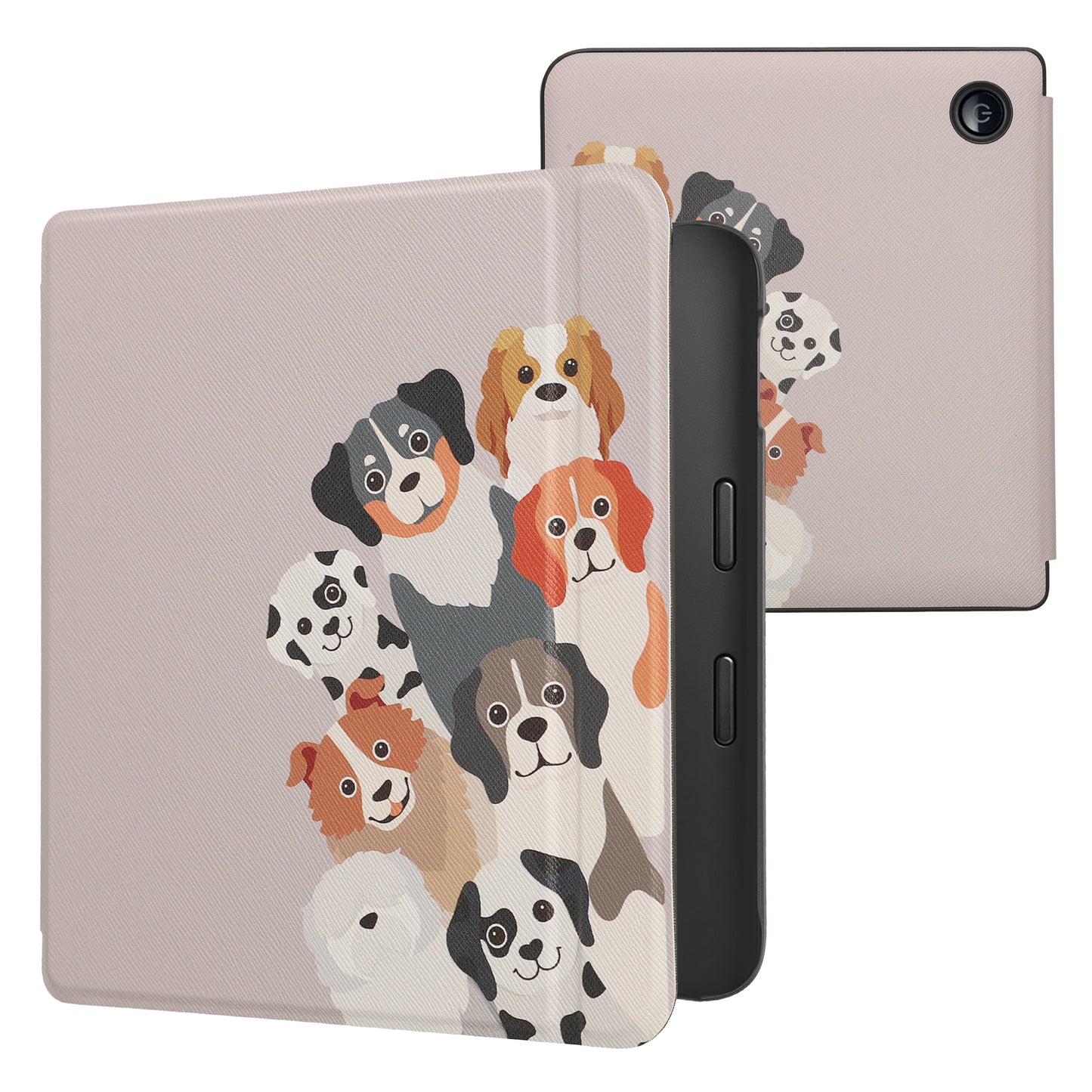 kwmobile Klapphülle kompatibel mit Kobo Libra 2 Hülle - eReader Case - Lustige Hunde Braun Weiß Taupe Braun  [dsg76]