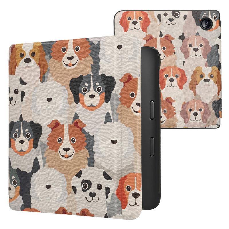 kwmobile Klapphülle kompatibel mit Kobo Libra 2 Hülle - eReader Case - Viele Hunde Weiß Hellbraun Grau Weiß  [dsg77]