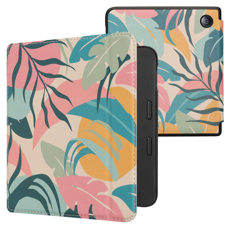 kwmobile Klapphülle kompatibel mit Kobo Libra 2 Hülle - eReader Case - Tropischer Dschungel Rosa Gelb Grün Rosa  [dsg81]