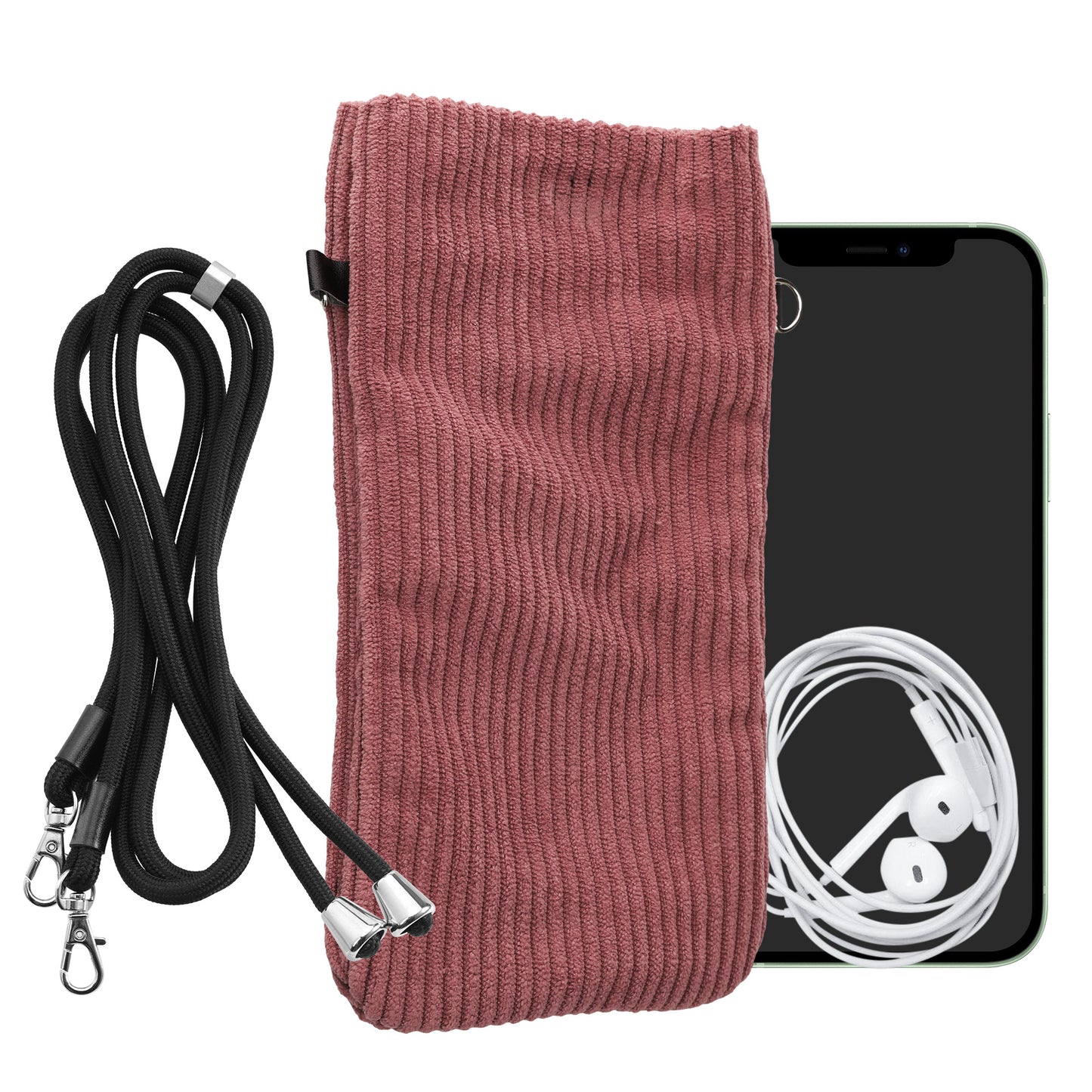 kwmobile Handytasche für Smartphones XXL - 7" Handy Tasche - Cord Handy Hülle Dark Rose mit Kordel - Tasche mit Handykette 17,7 x 9 cm Innenmaße Dark Rose XXL 