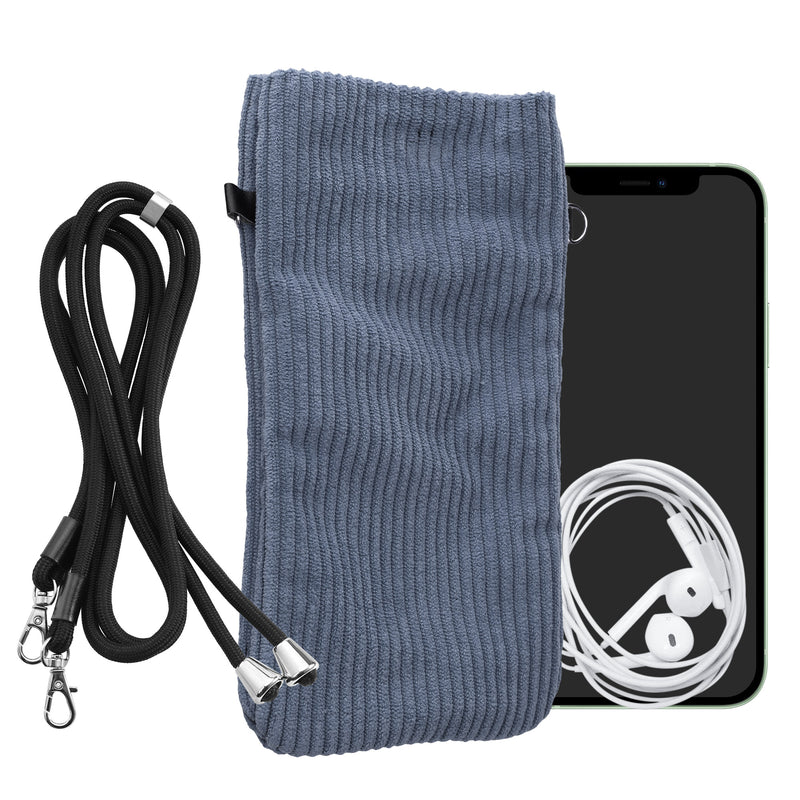 kwmobile Handytasche für Smartphones XXL - 7" Handy Tasche - Cord Handy Hülle Vintage Blue mit Kordel - Tasche mit Handykette 17,7 x 9 cm Innenmaße Vintage Blue XXL 