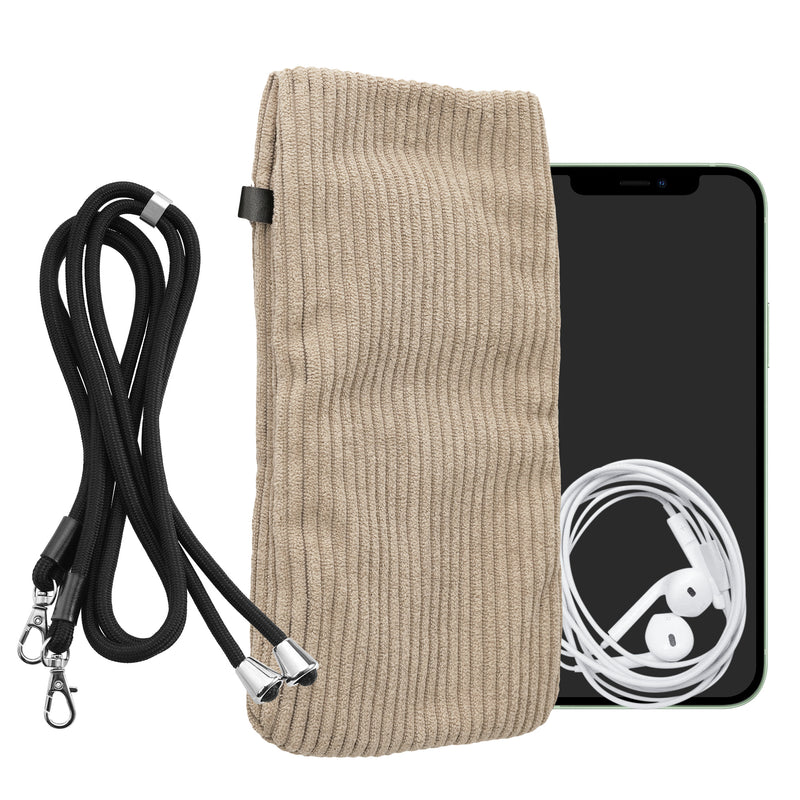 kwmobile Handytasche für Smartphones XXL - 7" Handy Tasche - Cord Handy Hülle Creme mit Kordel - Tasche mit Handykette 17,7 x 9 cm Innenmaße Creme XXL 