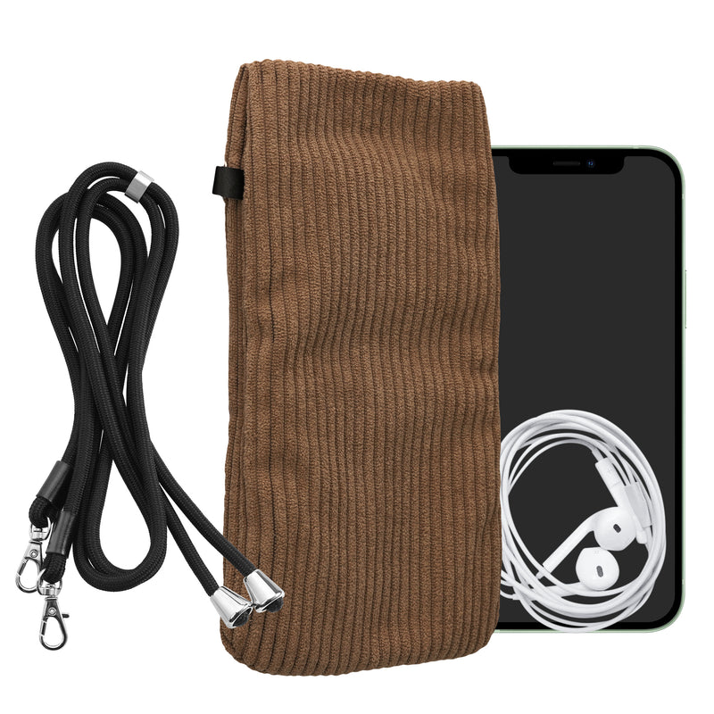 kwmobile Handytasche für Smartphones XXL - 7" Handy Tasche - Cord Handy Hülle Braun mit Kordel - Tasche mit Handykette 17,7 x 9 cm Innenmaße Braun XXL 