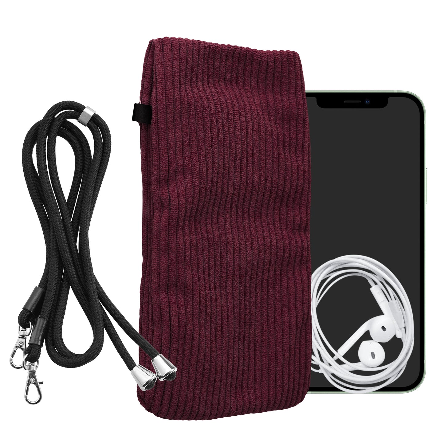 kwmobile Handytasche für Smartphones XXL - 7" Handy Tasche - Cord Handy Hülle Bordeaux Violett mit Kordel - Tasche mit Handykette 17,7 x 9 cm Innenmaße Bordeaux Violett XXL 