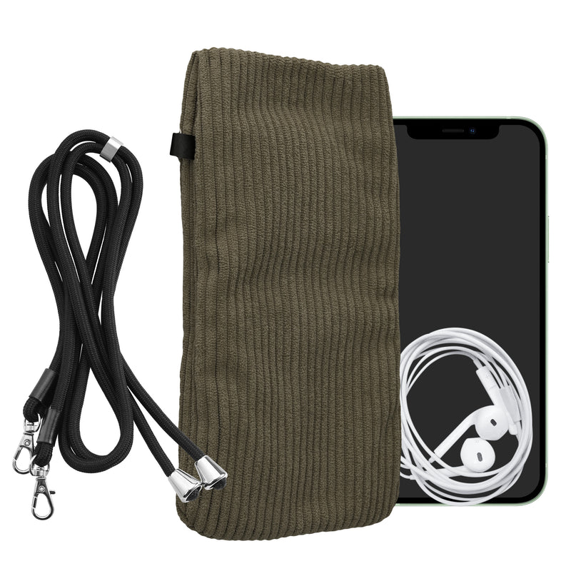 kwmobile Handytasche für Smartphones XXL - 7" Handy Tasche - Cord Handy Hülle Bräunlichgrau mit Kordel - Tasche mit Handykette 17,7 x 9 cm Innenmaße Bräunlichgrau XXL 