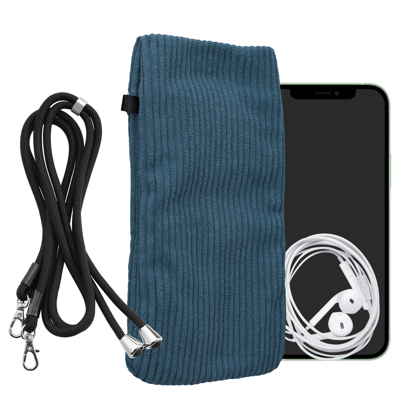 kwmobile Handytasche für Smartphones XXL - 7" Handy Tasche - Cord Handy Hülle Blau mit Kordel - Tasche mit Handykette 17,7 x 9 cm Innenmaße Blau XXL 