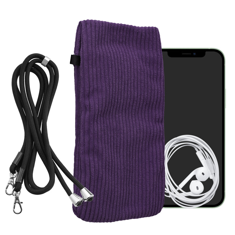 kwmobile Handytasche für Smartphones XXL - 7" Handy Tasche - Cord Handy Hülle Violett mit Kordel - Tasche mit Handykette 17,7 x 9 cm Innenmaße Violett XXL 