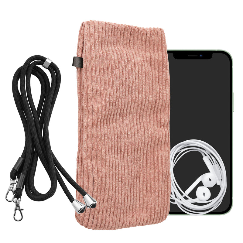 kwmobile Handytasche für Smartphones XXL - 7" Handy Tasche - Cord Handy Hülle Altrosa mit Kordel - Tasche mit Handykette 17,7 x 9 cm Innenmaße Altrosa XXL 