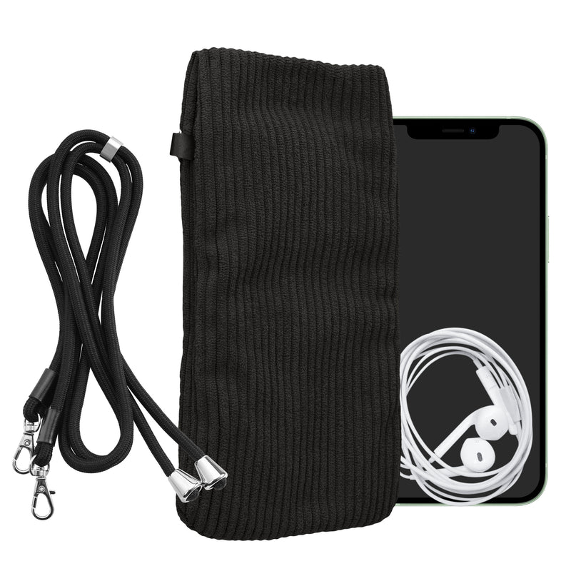 kwmobile Handytasche für Smartphones XL - 6,7/6,8" Handy Tasche - Cord Handy Hülle Dunkelgrau mit Kordel - Tasche mit Handykette 16,7 x 9,5 cm Innenmaße Dunkelgrau XL 