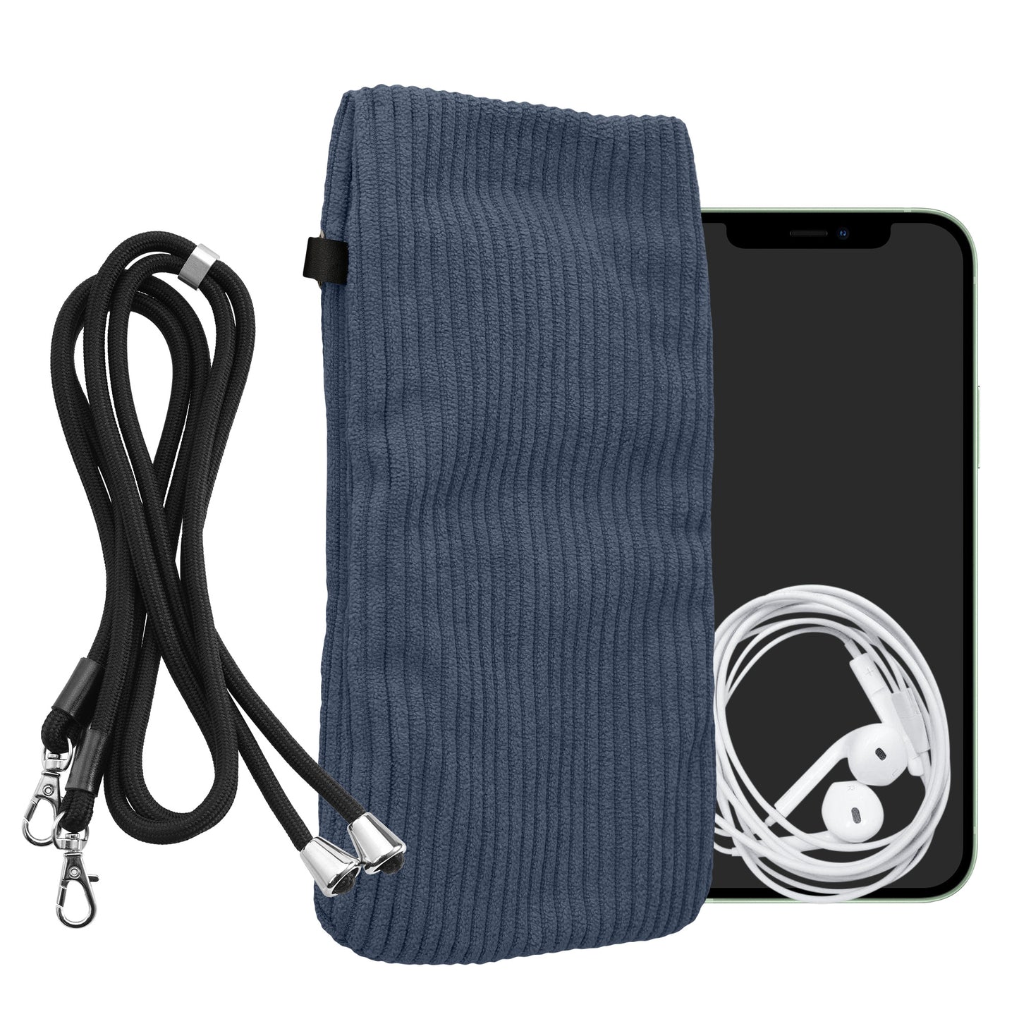 kwmobile Handytasche für Smartphones XL - 6,7/6,8" Handy Tasche - Cord Handy Hülle Vintage Blue mit Kordel - Tasche mit Handykette 16,7 x 9,5 cm Innenmaße Vintage Blue XL 