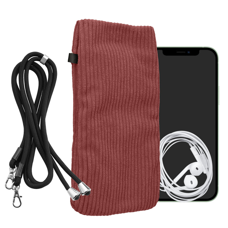kwmobile Handytasche für Smartphones XL - 6,7/6,8" Handy Tasche - Cord Handy Hülle Dark Rose mit Kordel - Tasche mit Handykette 16,7 x 9,5 cm Innenmaße Dark Rose XL 