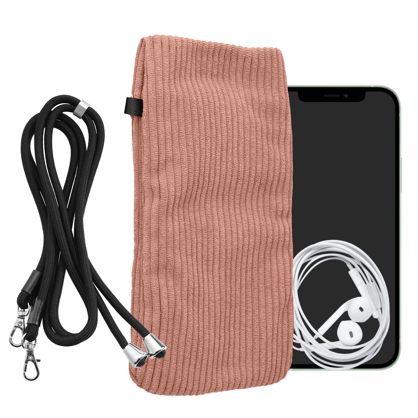 kwmobile Handytasche für Smartphones XL - 6,7/6,8" Handy Tasche - Cord Handy Hülle Altrosa mit Kordel - Tasche mit Handykette 16,7 x 9,5 cm Innenmaße Altrosa XL 