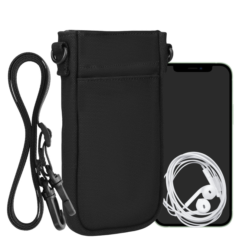 kwmobile Handytasche für Smartphones XXL - 7" - Canvas Handy Hülle mit Band - Handy Tasche mit Handykette 16,5 x 10 cm Innenmaße - Schwarz Schwarz XXL 
