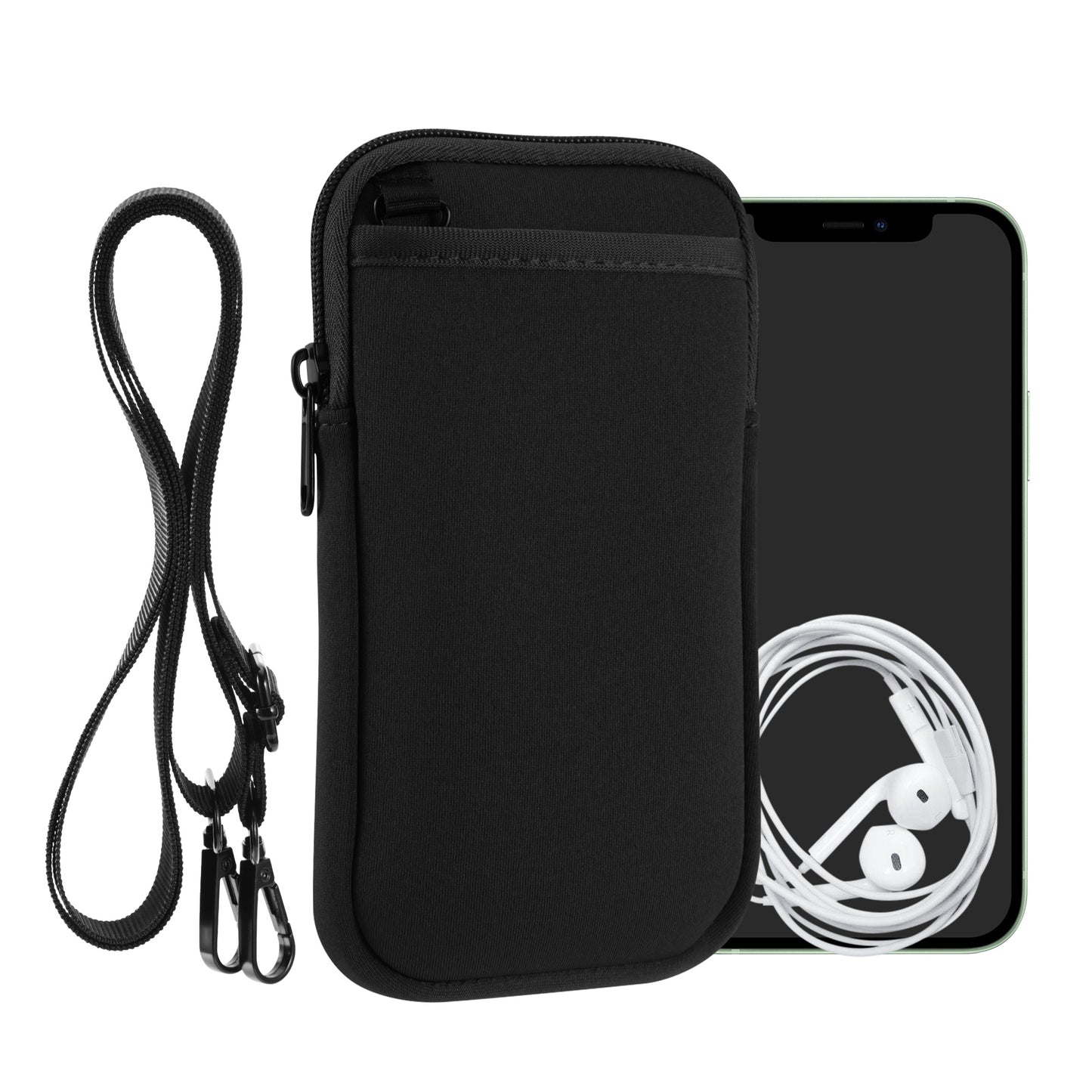 kwmobile Handy Tasche zum Umhängen für XXL - 7" - Hülle mit Band - Neopren Cover mit Reißverschluss - 17,7 x 8,5 cm - Necklace Case in Schwarz Schwarz XXL 