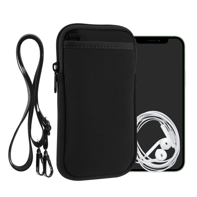 kwmobile Handy Tasche zum Umhängen für XXL - 7" - Hülle mit Band - Neopren Cover mit Reißverschluss - 17,7 x 8,5 cm - Necklace Case in Schwarz Schwarz XXL 