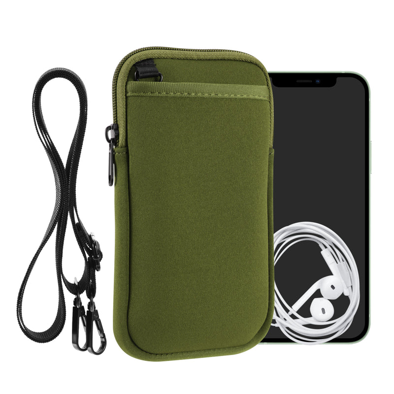 kwmobile Handy Tasche zum Umhängen für XXL - 7" - Hülle mit Band - Neopren Cover mit Reißverschluss - 17,7 x 8,5 cm - Necklace Case in Olivgrün Olivgrün XXL 
