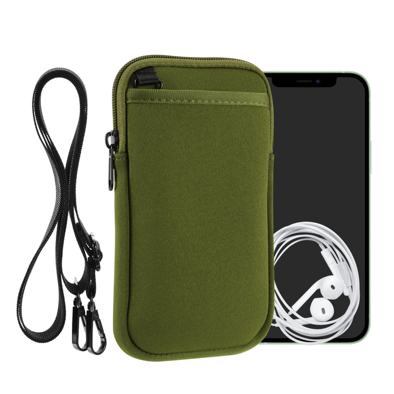kwmobile Handy Tasche zum Umhängen für XL - 6,7/6,8" - Hülle mit Band - Neopren Cover mit Reißverschluss - 17,2 x 8,4 cm - Necklace Case in Olivgrün Olivgrün XL 