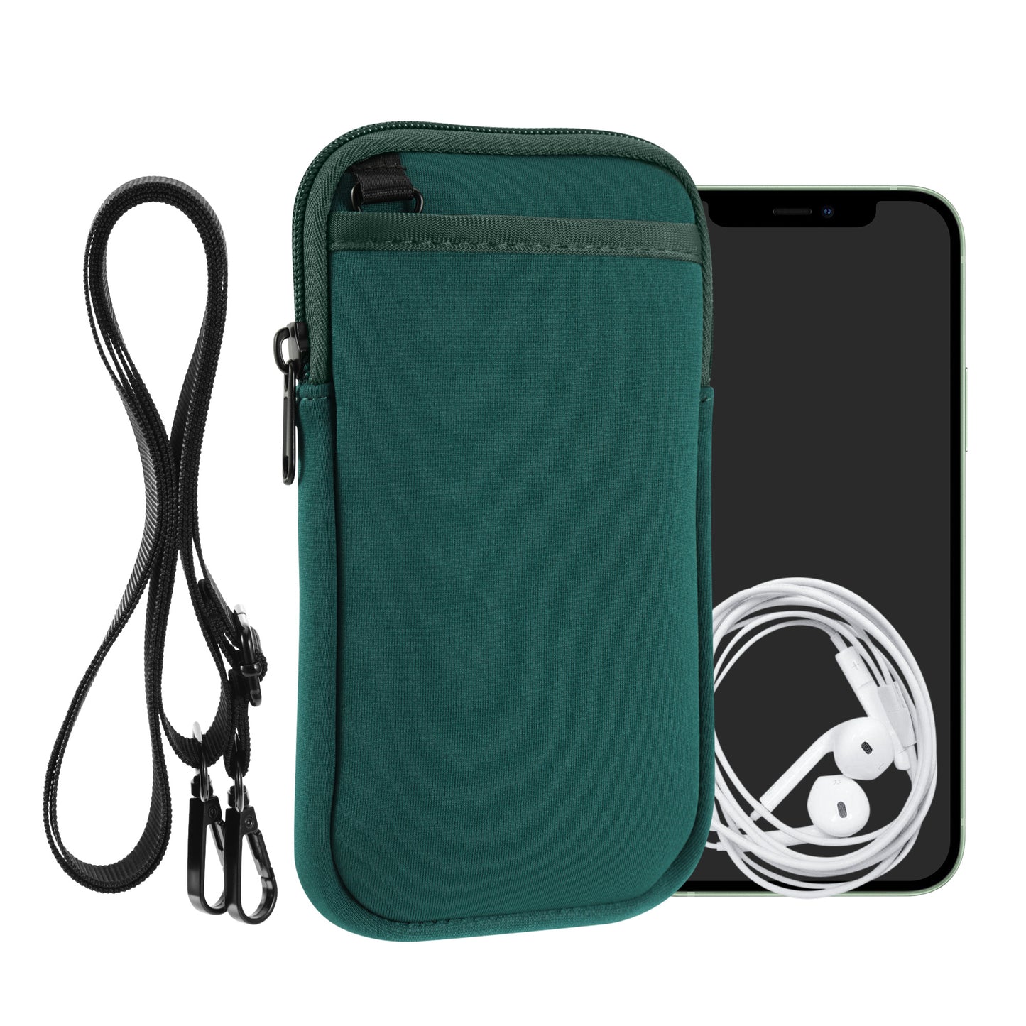kwmobile Handy Tasche zum Umhängen für XXL - 7" - Hülle mit Band - Neopren Cover mit Reißverschluss - 17,7 x 8,5 cm - Necklace Case in Dunkelgrün Dunkelgrün XXL 