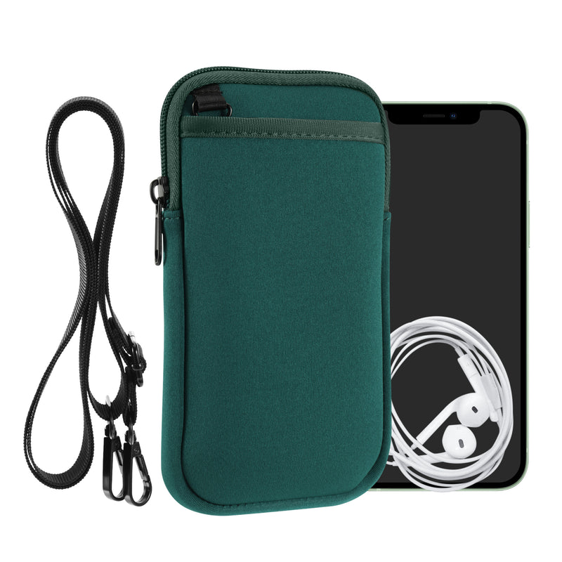 kwmobile Handy Tasche zum Umhängen für XXL - 7" - Hülle mit Band - Neopren Cover mit Reißverschluss - 17,7 x 8,5 cm - Necklace Case in Dunkelgrün Dunkelgrün XXL 