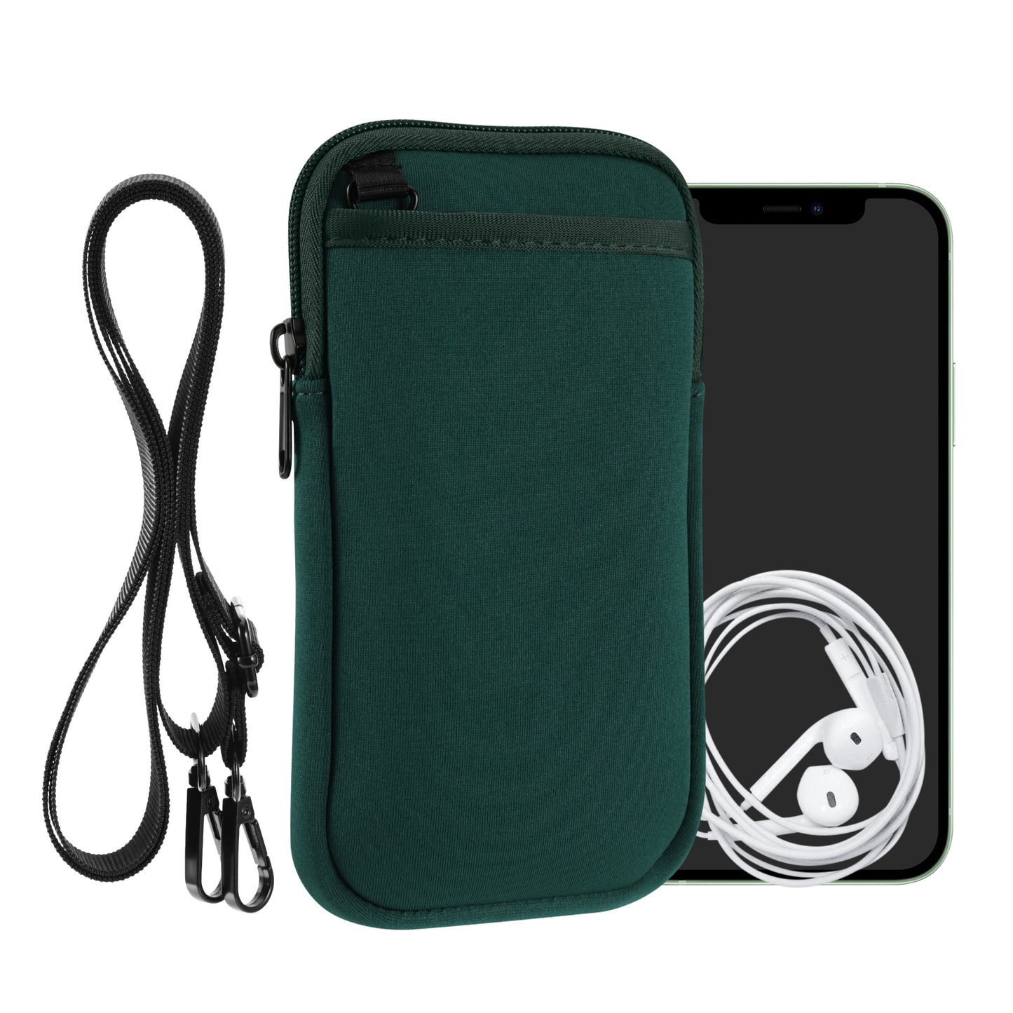 kwmobile Handy Tasche zum Umhängen für XL - 6,7/6,8" - Hülle mit Band - Neopren Cover mit Reißverschluss - 17,2 x 8,4 cm - Necklace Case in Dunkelgrün Dunkelgrün XL 